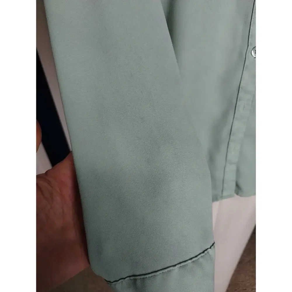 Express Sage Green Button Up Blouse Roll Tap Sleeve Lightweight Elevated Basic - Picture 3 of 8